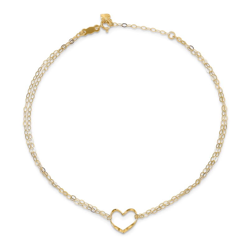 Main Image 1 of Double Strand Heart Anklet 14K Yellow Gold 9"