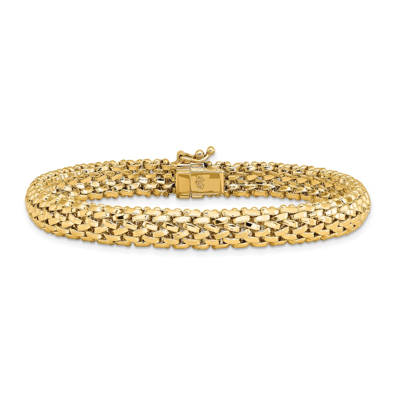 Main Image 1 of Polished Mesh Bracelet 14K Yellow Gold 7.25"