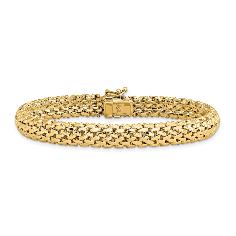 Polished Mesh Bracelet 14K Yellow Gold 7.25