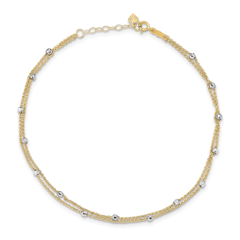 Double-Strand Beaded Anklet 14K Two-Tone Gold 9"