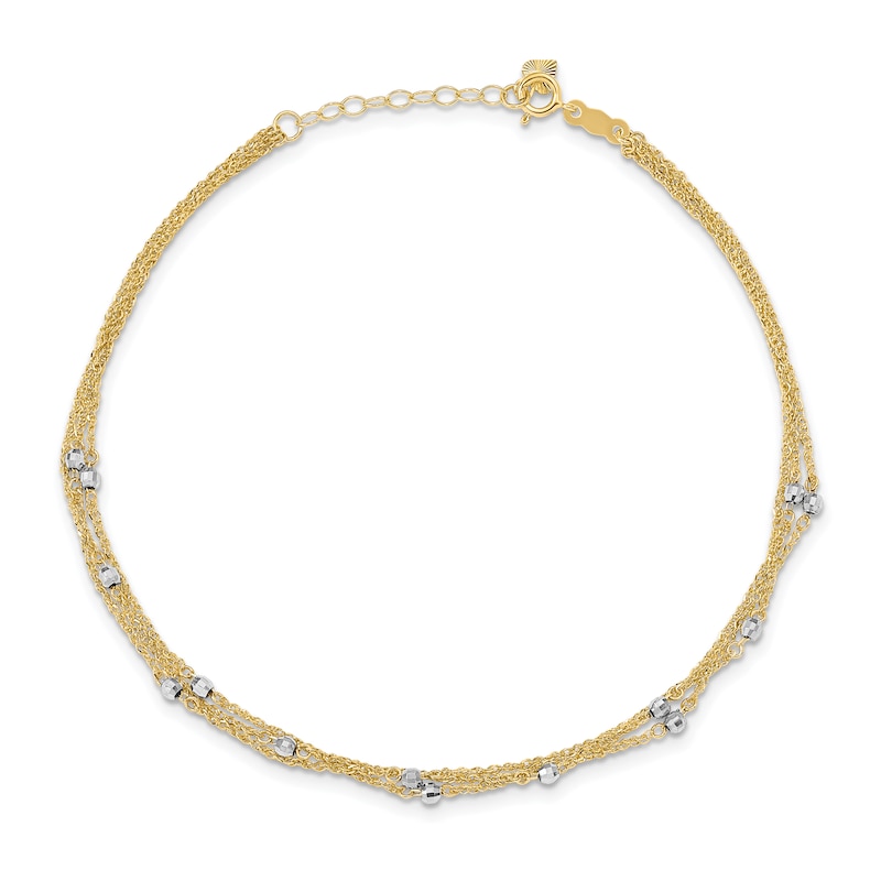 Main Image 1 of Triple-Strand Beaded Anklet 14K Two-Tone Gold 9"