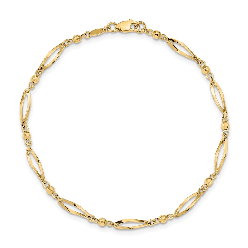 Main Image 1 of Diamond-Cut Polished Anklet 14K Yellow Gold 9"