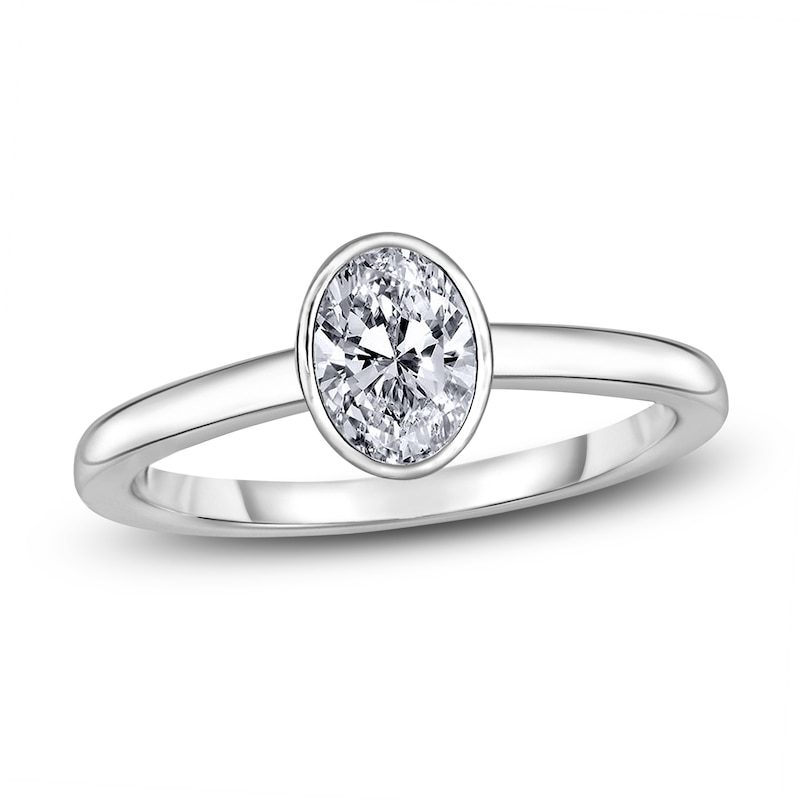 Main Image 1 of Diamond Solitaire Engagement Ring 1-1/2 ct tw Bezel-Set Oval 14K White Gold (I2/I)