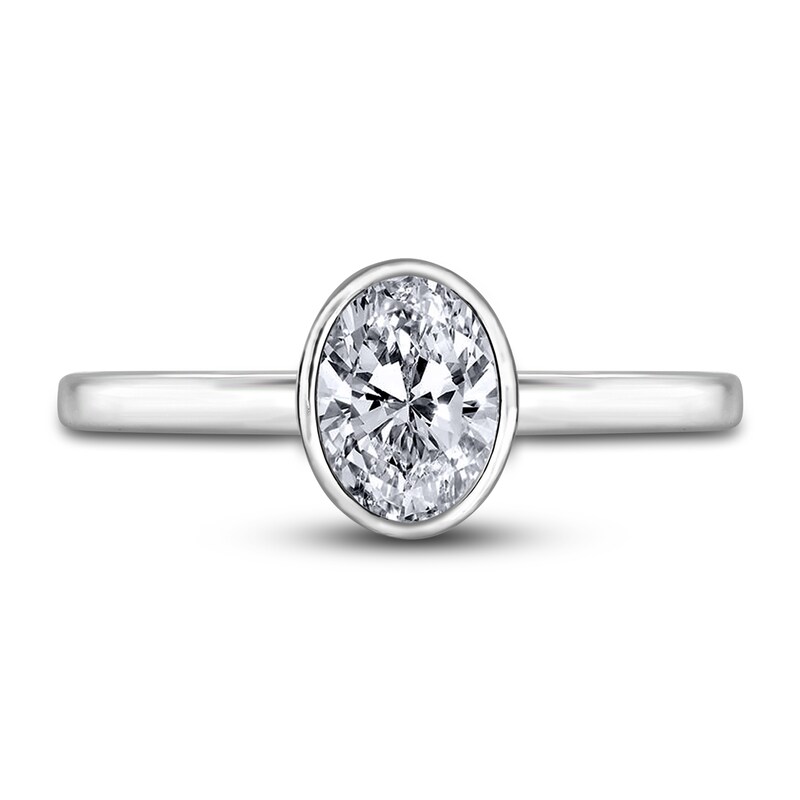 Main Image 3 of Diamond Solitaire Engagement Ring 1-1/2 ct tw Bezel-Set Oval 14K White Gold (I2/I)