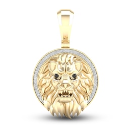 Men's 10K Yellow Gold Lion Charm 1/8 ct tw Round Diamonds