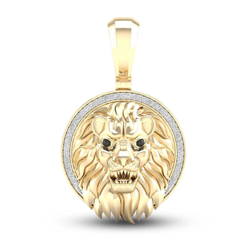 Main Image 1 of Men's 10K Yellow Gold Lion Charm 1/8 ct tw Round Diamonds