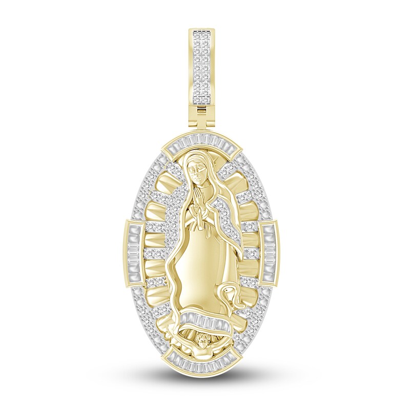 Main Image 1 of Men's Diamond Blessed Mother Necklace Charm 1/4 ct tw Round 10K Yellow Gold