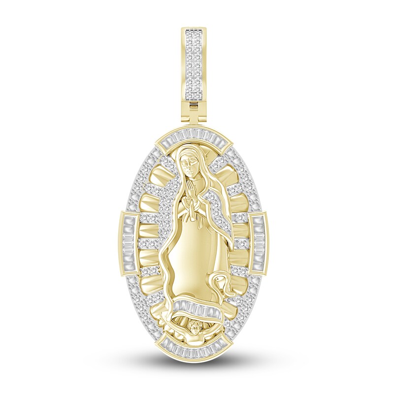 Men's Diamond Blessed Mother Necklace Charm 1/4 ct tw Round 10K Yellow Gold