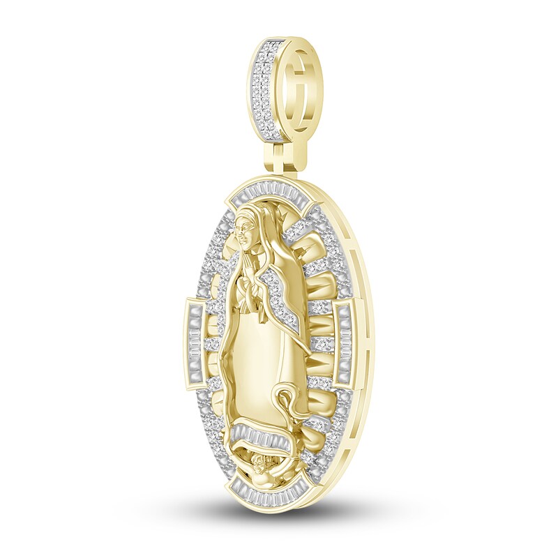 Main Image 2 of Men's Diamond Blessed Mother Necklace Charm 1/4 ct tw Round 10K Yellow Gold