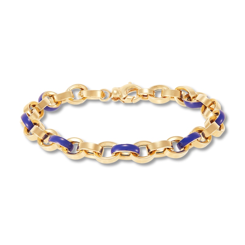 Italia D'Oro Oval Disk Bracelet Dark Blue Enamel 14K Yellow Gold