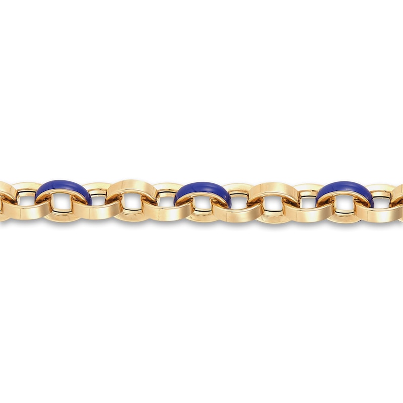 Italia D'Oro Oval Disk Bracelet Dark Blue Enamel 14K Yellow Gold