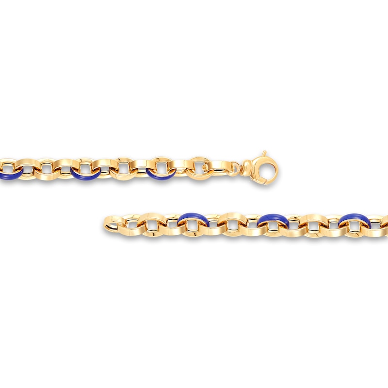 Main Image 3 of Italia D'Oro Oval Disk Bracelet Dark Blue Enamel 14K Yellow Gold