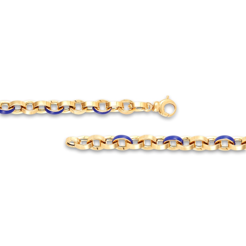 Italia D'Oro Oval Disk Bracelet Dark Blue Enamel 14K Yellow Gold