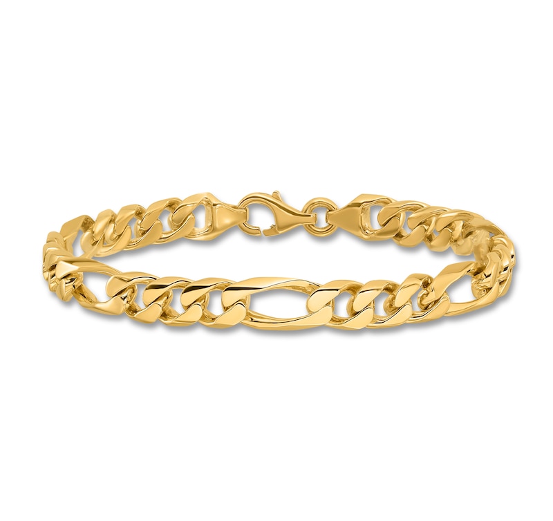 Main Image 1 of Men's Solid Figaro Chain Bracelet 14K Yellow Gold 8.0mm 8"