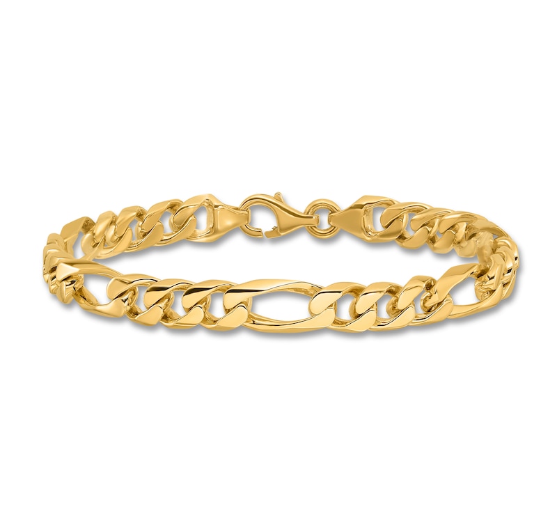 Men's Solid Figaro Chain Bracelet 14K Yellow Gold 8.0mm 8"