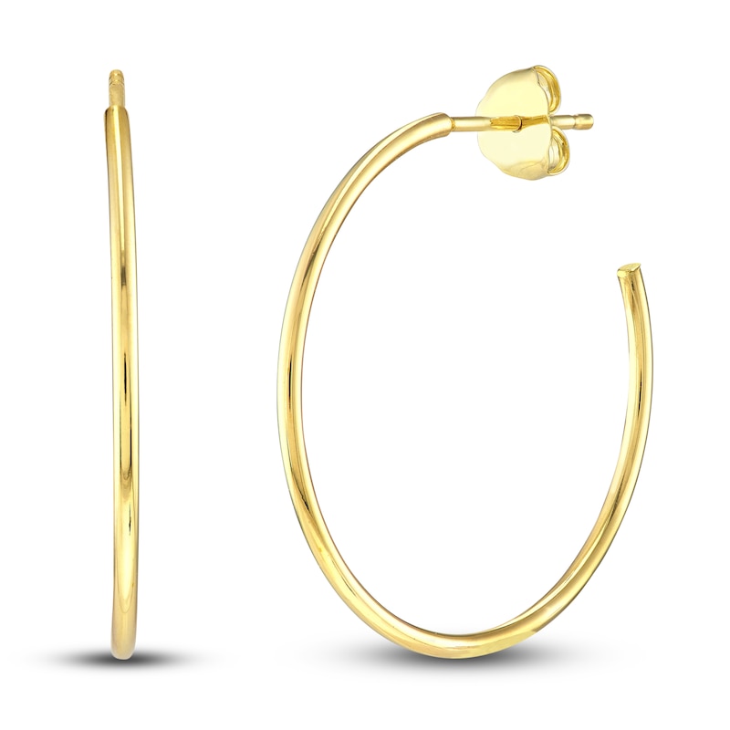 Round Wire Hoop Earrings 14K Yellow Gold 25mm