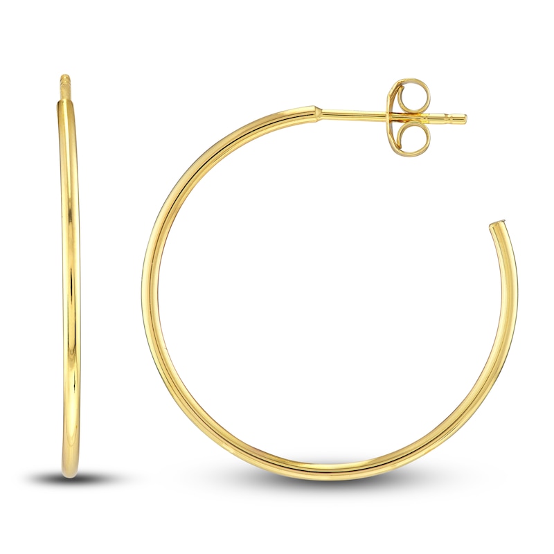 Round Wire Hoop Earrings 14K Yellow Gold 25mm