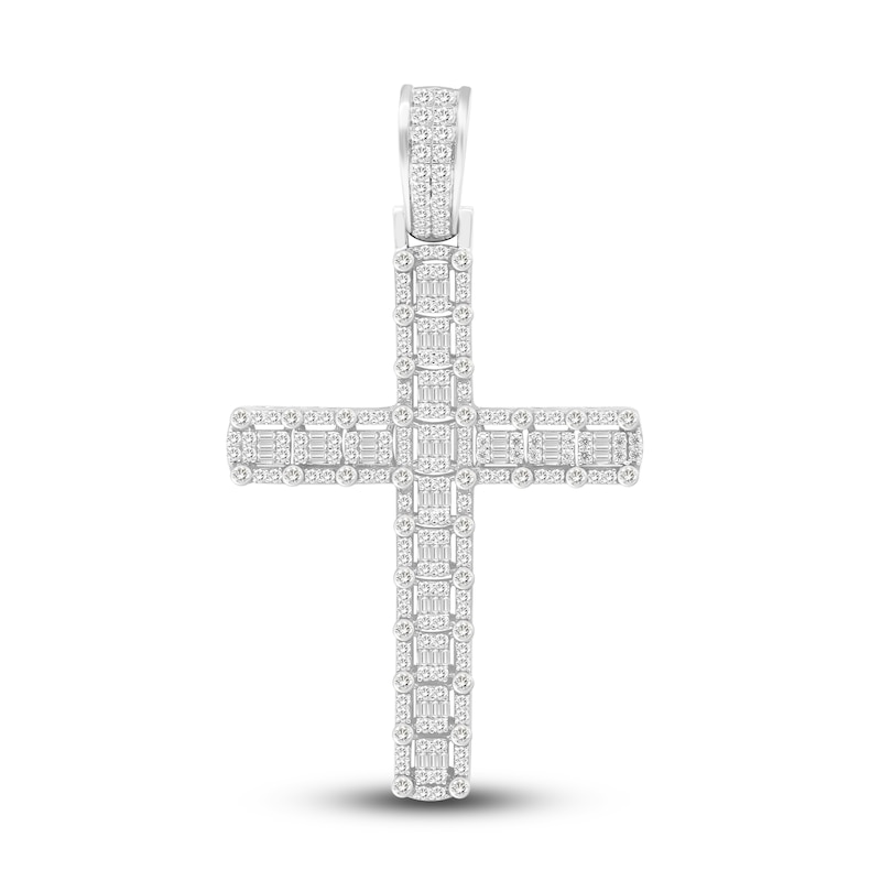 Men's Diamond Cross Charm 2 ct tw Round 10K White Gold