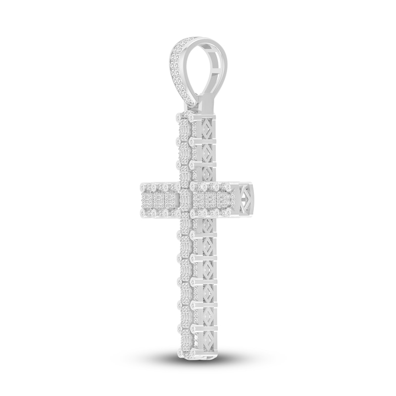 Men's Diamond Cross Charm 2 ct tw Round 10K White Gold