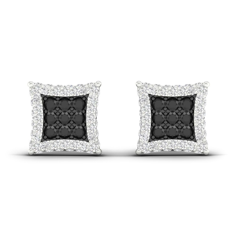 Men's Black Diamond Stud Earrings 1 ct tw Round 10K White Gold