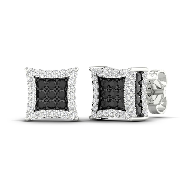 Men's Black Diamond Stud Earrings 1 ct tw Round 10K White Gold