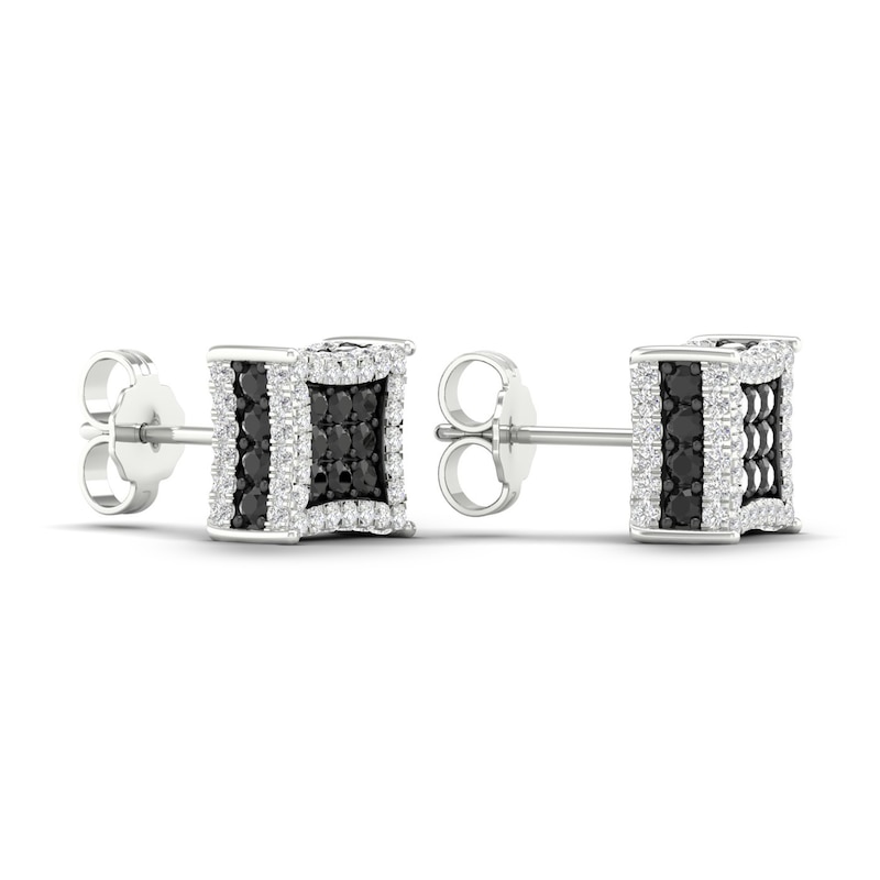 Men's Black Diamond Stud Earrings 1 ct tw Round 10K White Gold