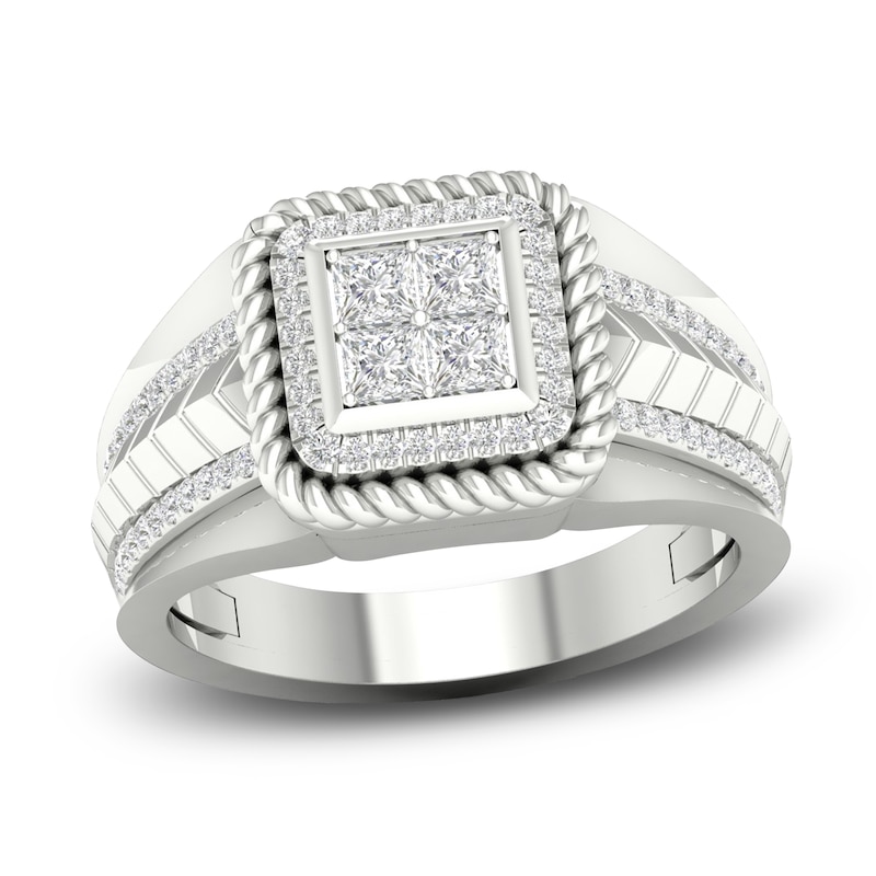 Main Image 1 of Men's Diamond Ring 5/8 ct tw Square-cut/Round 10K White Gold