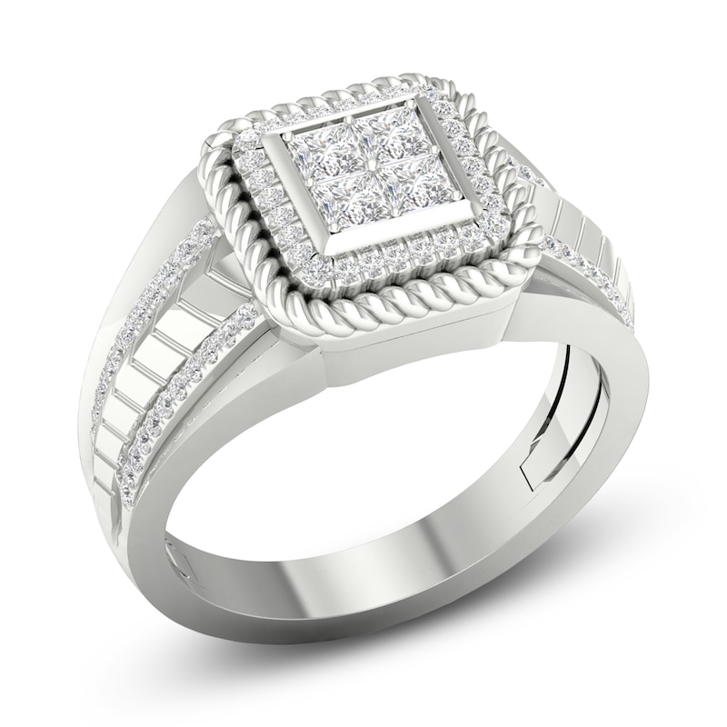 Main Image 2 of Men's Diamond Ring 5/8 ct tw Square-cut/Round 10K White Gold