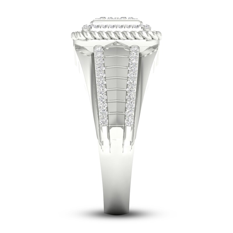 Main Image 4 of Men's Diamond Ring 5/8 ct tw Square-cut/Round 10K White Gold