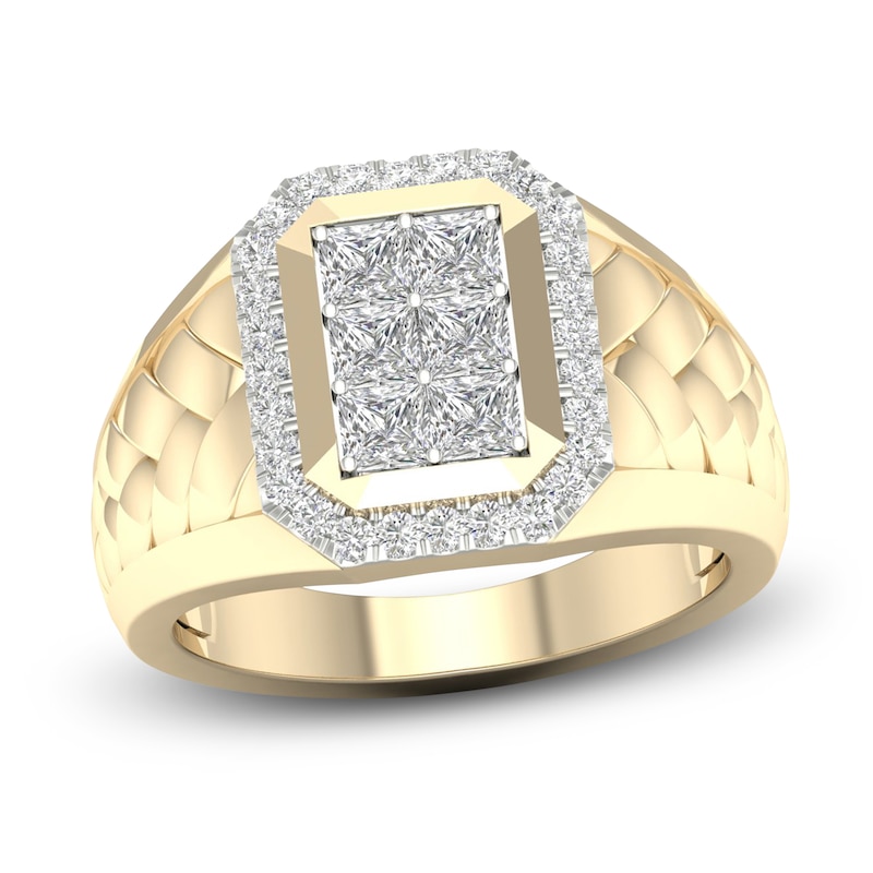 Main Image 1 of Men's Diamond Ring 1 ct tw Square-cut/Round 10K Yellow Gold