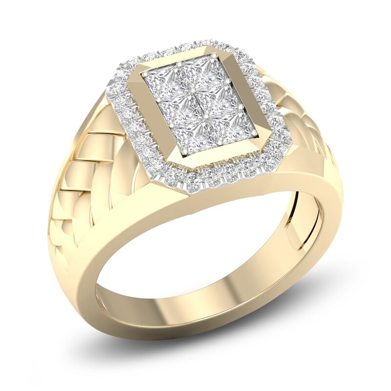 Main Image 2 of Men's Diamond Ring 1 ct tw Square-cut/Round 10K Yellow Gold