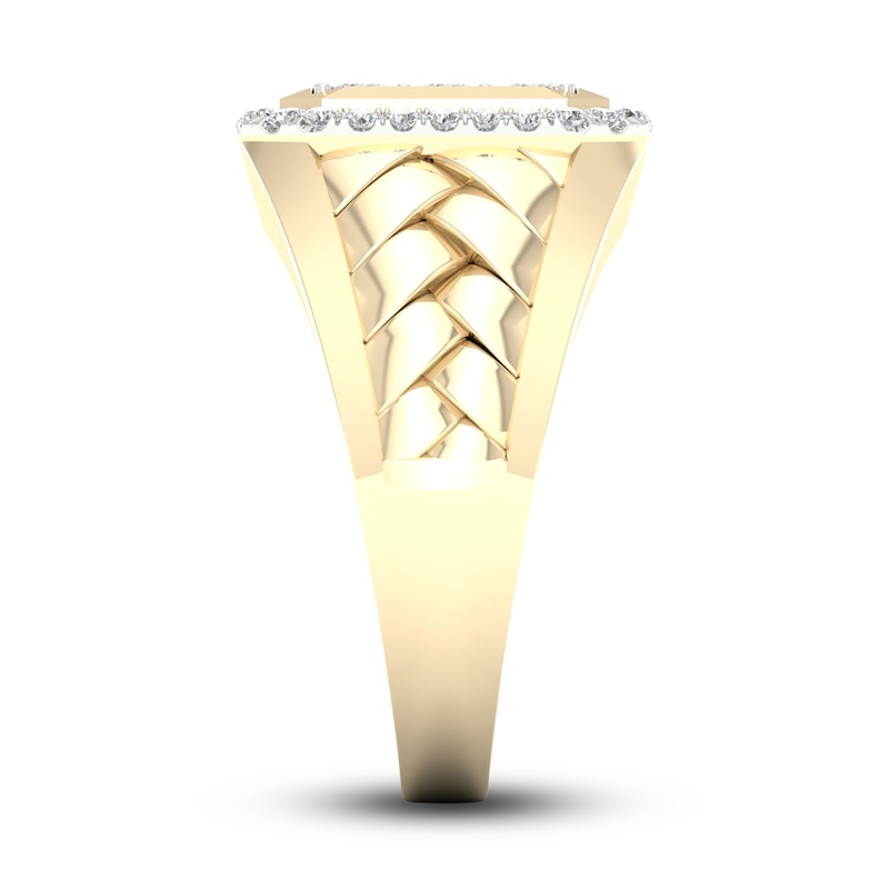 Main Image 3 of Men's Diamond Ring 1 ct tw Square-cut/Round 10K Yellow Gold