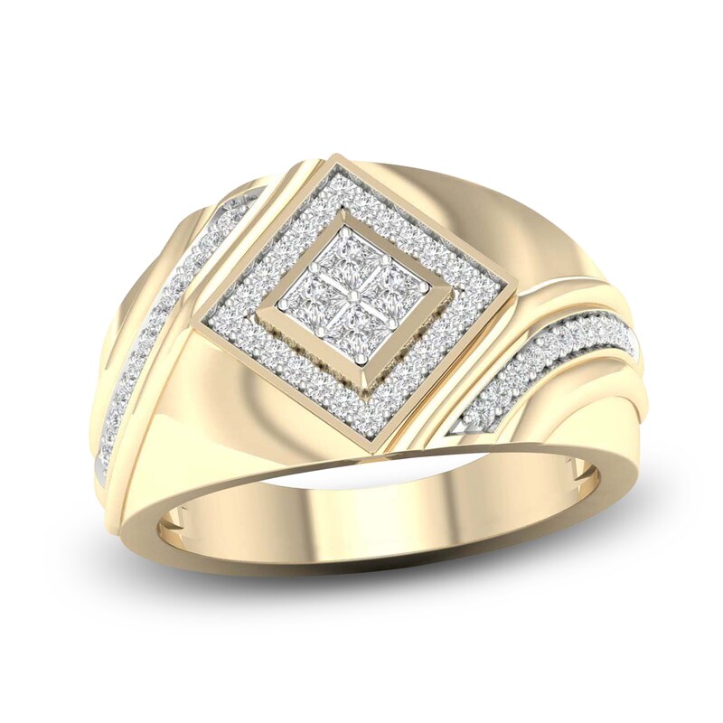 Main Image 1 of Men's Diamond Ring 1/2 ct tw Square-cut/Round 10K Yellow Gold