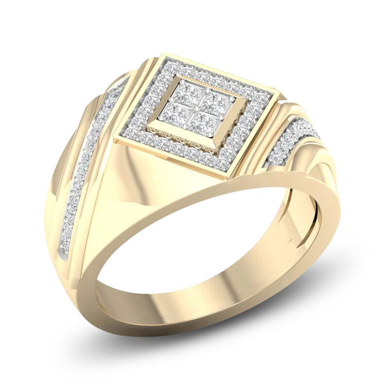 Main Image 2 of Men's Diamond Ring 1/2 ct tw Square-cut/Round 10K Yellow Gold