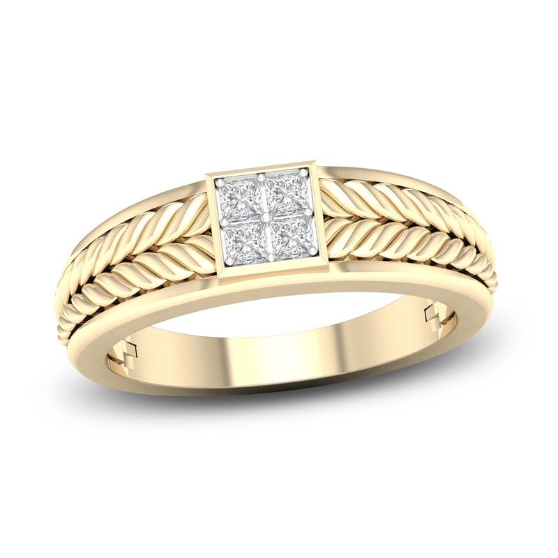 Main Image 1 of Men's Diamond Ring 1/3 ct tw Square-cut 10K Yellow Gold