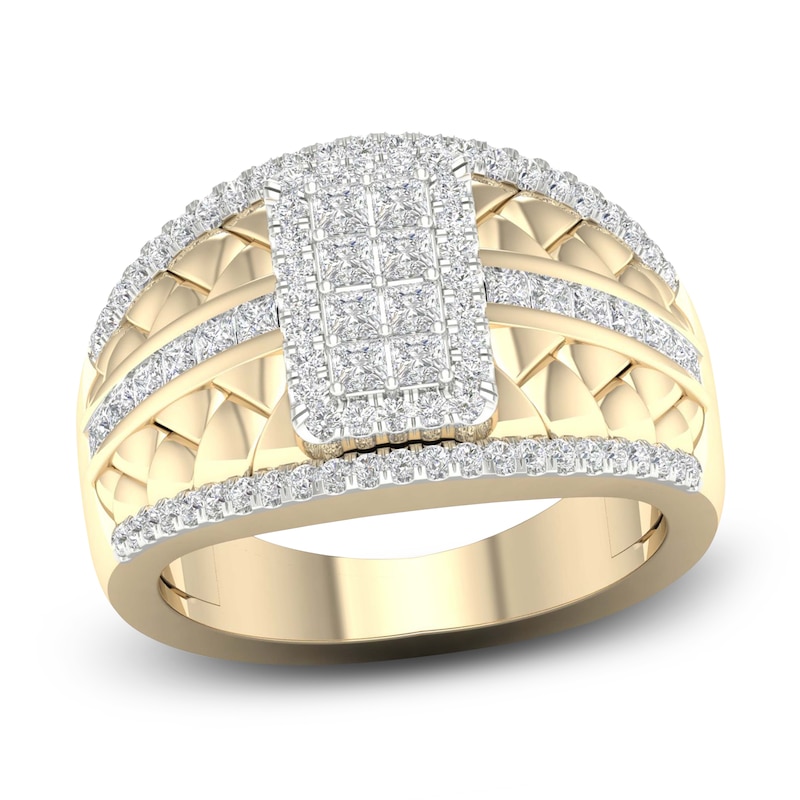 Main Image 1 of Men's Diamond Ring 1-1/4 ct tw Square-cut/Round 10K Yellow Gold