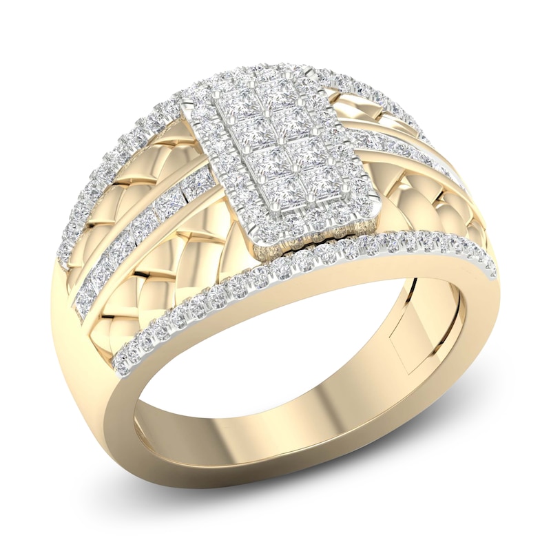 Main Image 2 of Men's Diamond Ring 1-1/4 ct tw Square-cut/Round 10K Yellow Gold