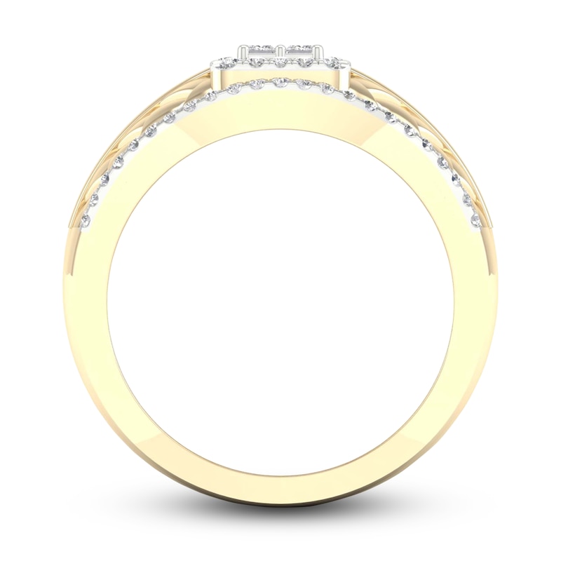 Main Image 4 of Men's Diamond Ring 1-1/4 ct tw Square-cut/Round 10K Yellow Gold