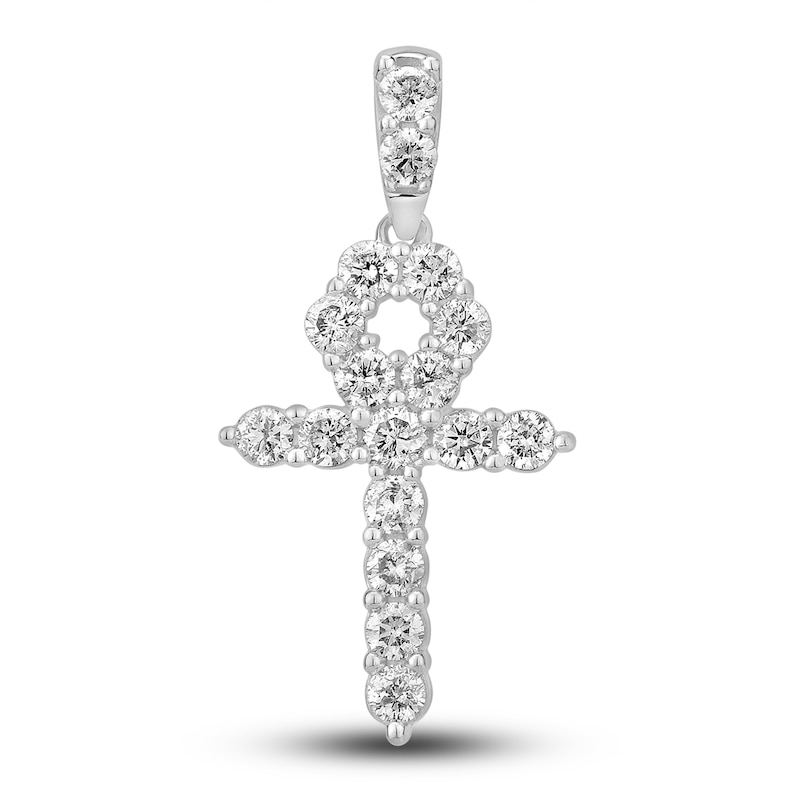 Main Image 1 of Men's Diamond Ankh Charm 2 ct tw Round 10K White Gold