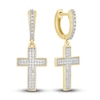Thumbnail Image 2 of Men's Diamond Cross Dangle Hoop Earrings 1/5 ct tw Round 10K Yellow Gold