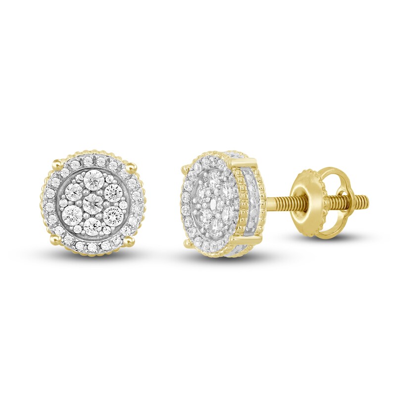 Main Image 1 of Men's Diamond Stud Earrings 1 ct tw Round 10K Yellow Gold