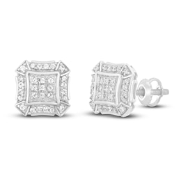 Men's Diamond Stud Earrings 1/6 ct tw Round 10K White Gold