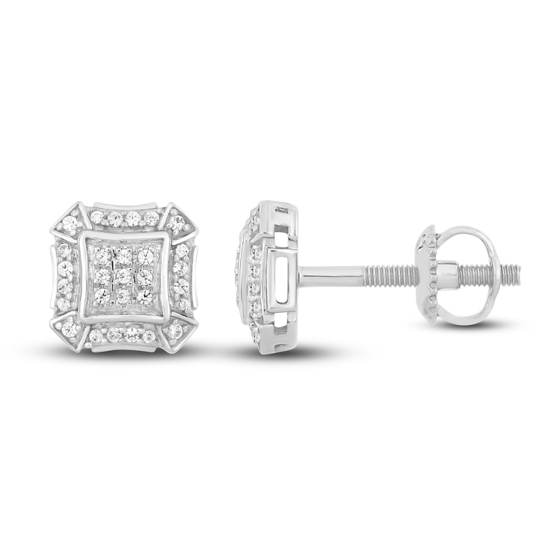 Main Image 2 of Men's Diamond Stud Earrings 1/6 ct tw Round 10K White Gold