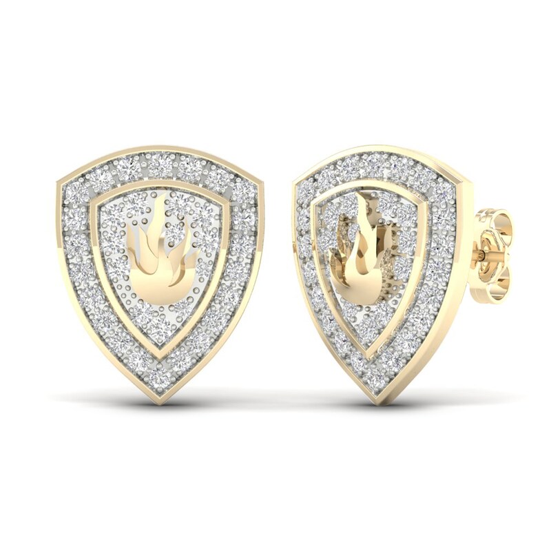 Men's Diamond Fire Stud Earrings 1/5 ct tw Round 10K Yellow Gold