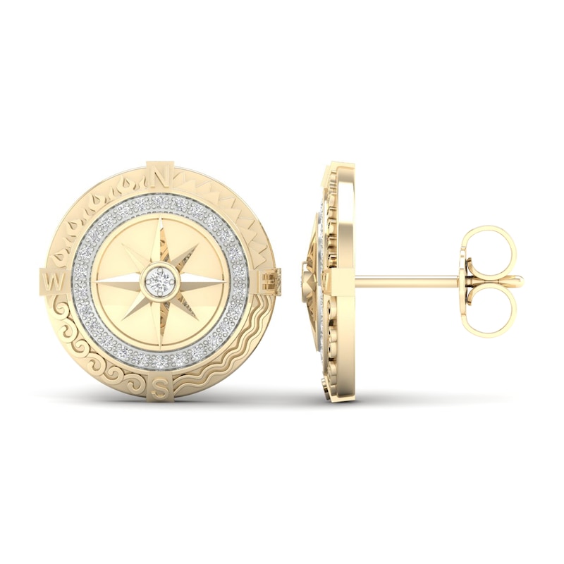 Men's Diamond Earth Stud Earrings 1/6 ct tw Round 10K Yellow Gold