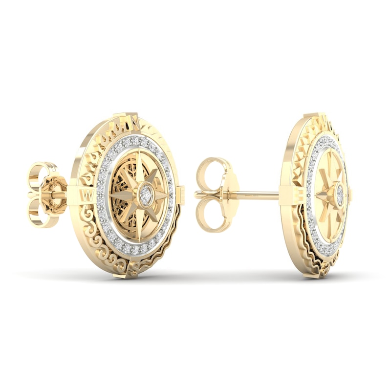 Men's Diamond Earth Stud Earrings 1/6 ct tw Round 10K Yellow Gold