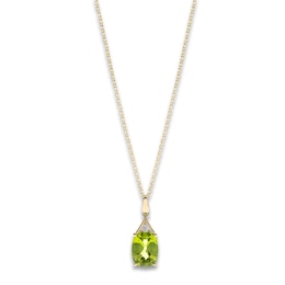 Natural Peridot Pendant Necklace Diamond Accents 10K Yellow Gold 18"
