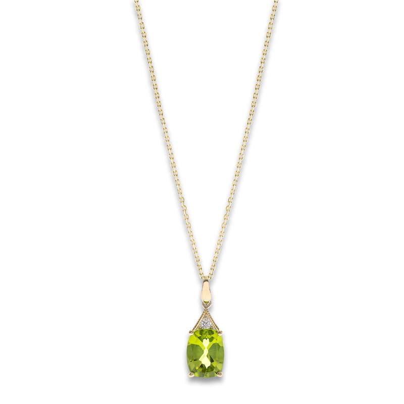 Natural Peridot Pendant Necklace Diamond Accents 10K Yellow Gold 18 ...