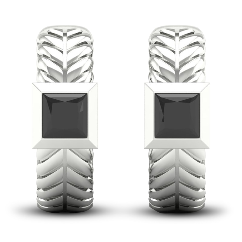 Main Image 1 of Men's Black Diamond Hoop Earrings 1 ct tw Square-cut 10K White Gold