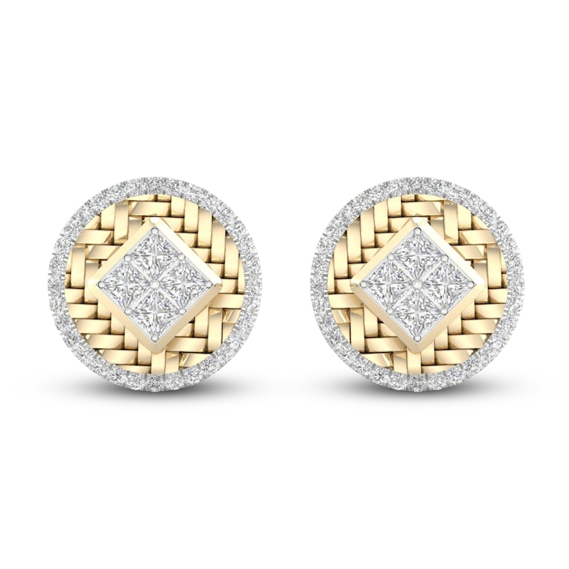 Men's Diamond Stud Earrings 1/2 ct tw Princess/Round 10K Yellow Gold
